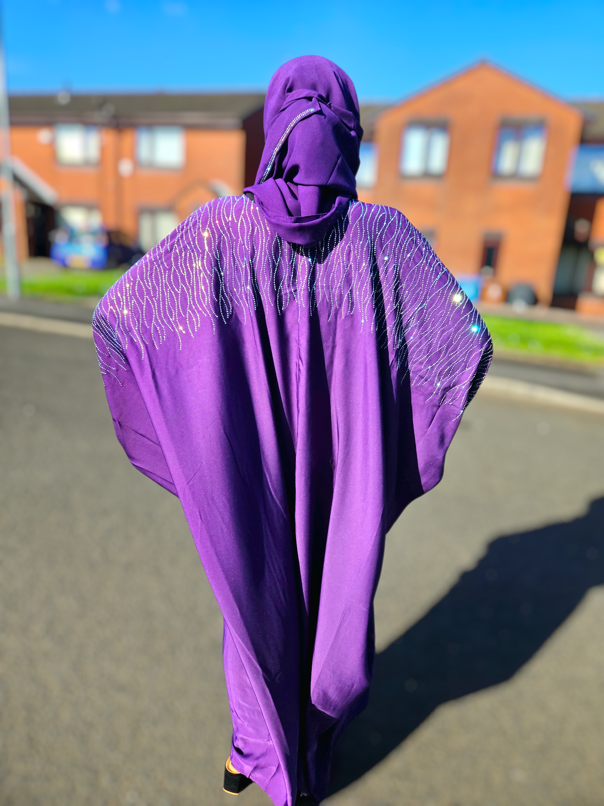 Purple Batwing Abaya- Front & Back Embellished