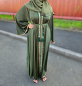 Emerald Green 3pc Abaya with Gold Embellished Trim