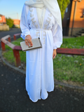 Hand-Embellished White 4pc Leaf Design Abaya