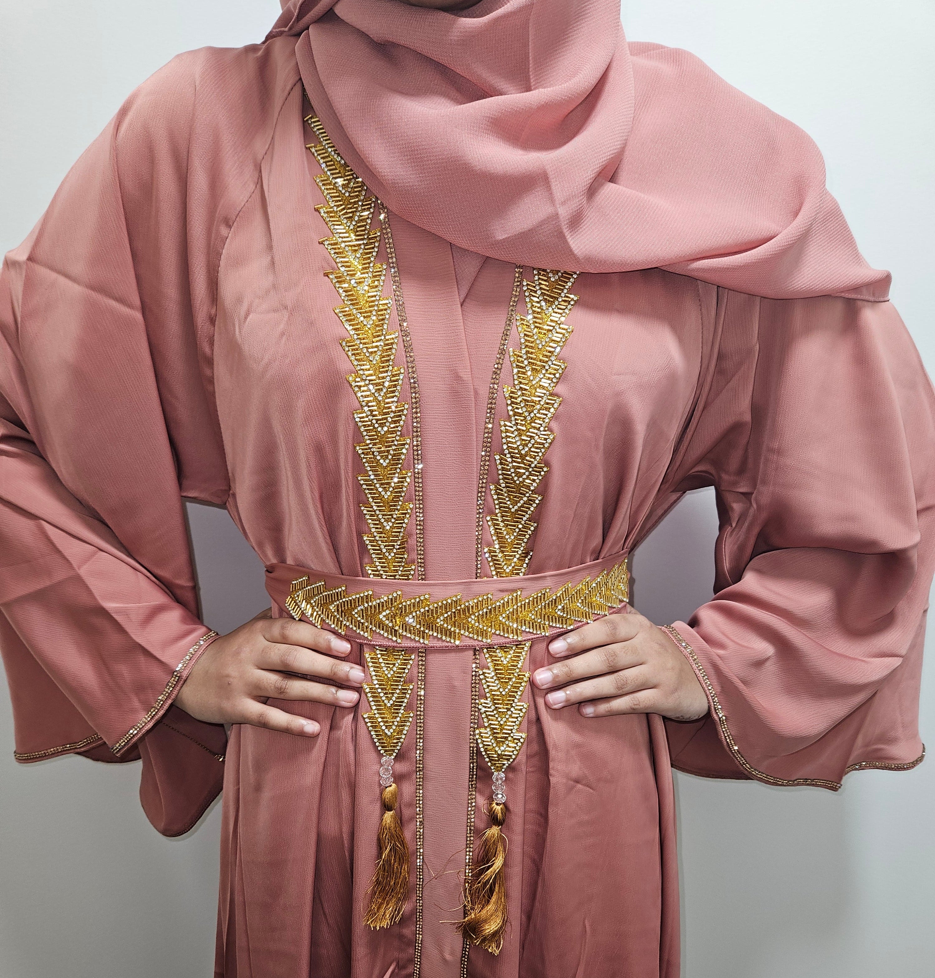Rosewood Pink 3pc Satin Abaya