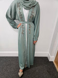 Sage Green Embellished 4pc Open Abaya