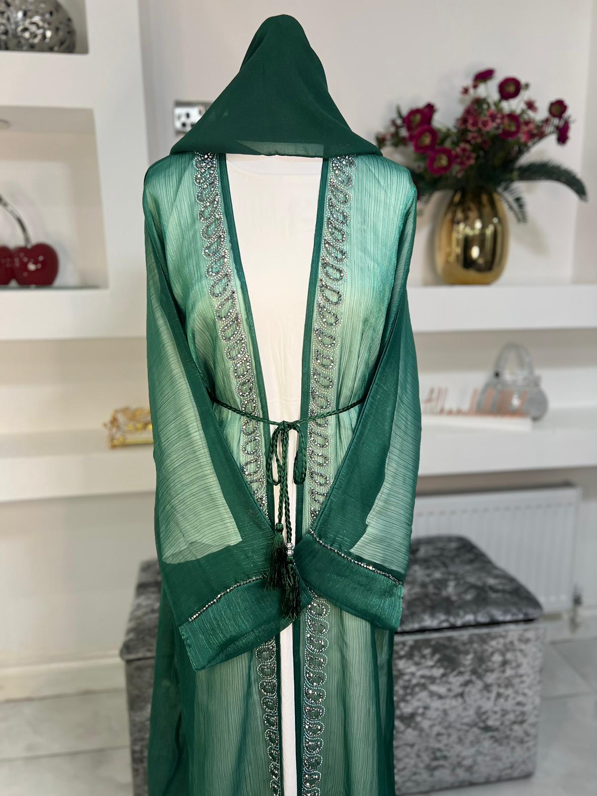 4pc Organza Open Abaya in Mint Green