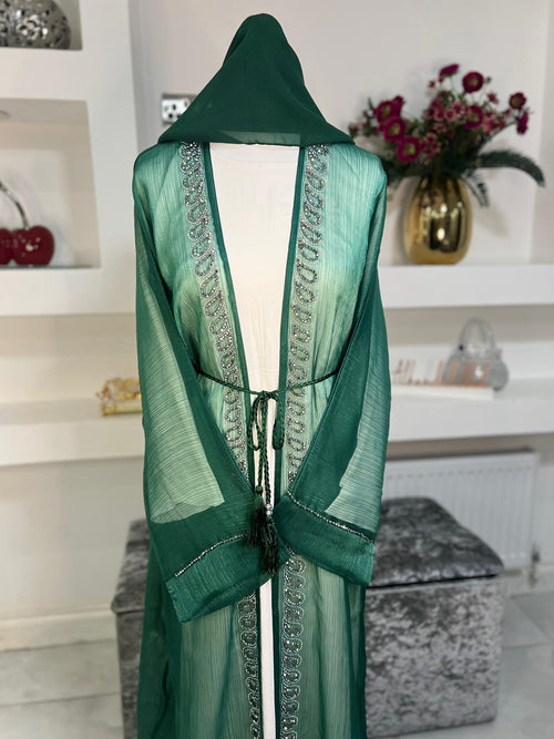 4pc Organza Open Abaya in Mint Green