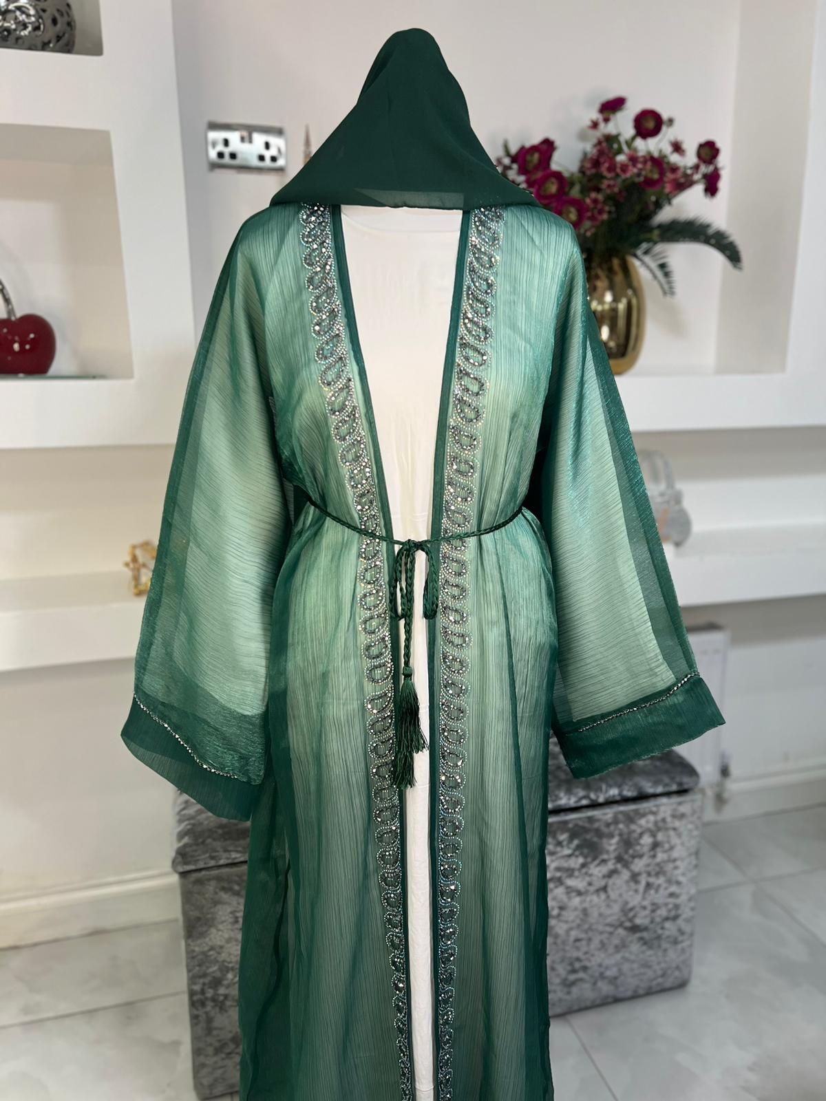4pc Organza Open Abaya in Mint Green
