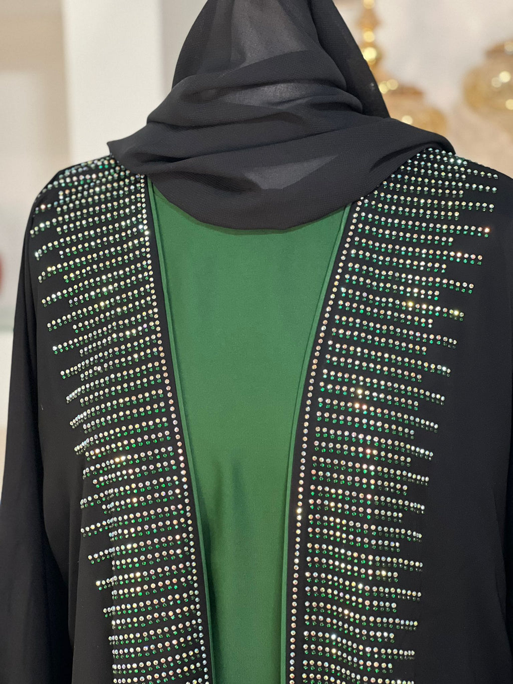 Black and Green 4pc Open Abaya