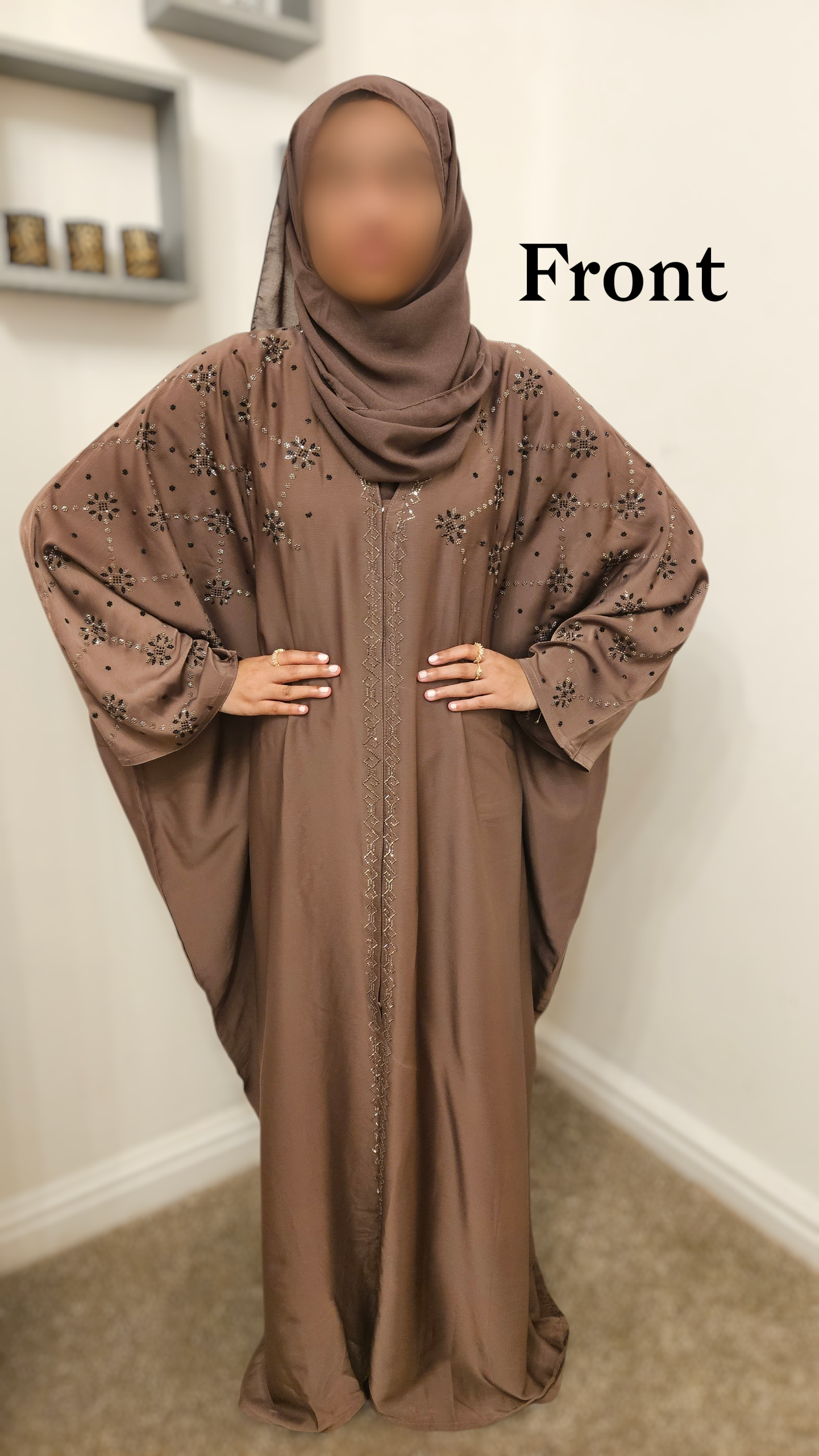 Celestial Mink Kaftan Abaya- Front & Back Embellished
