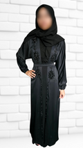 Floral Stonework 4PC Black Abaya