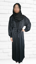 Hand-Embellished Black 4pc Leaf Design Abaya