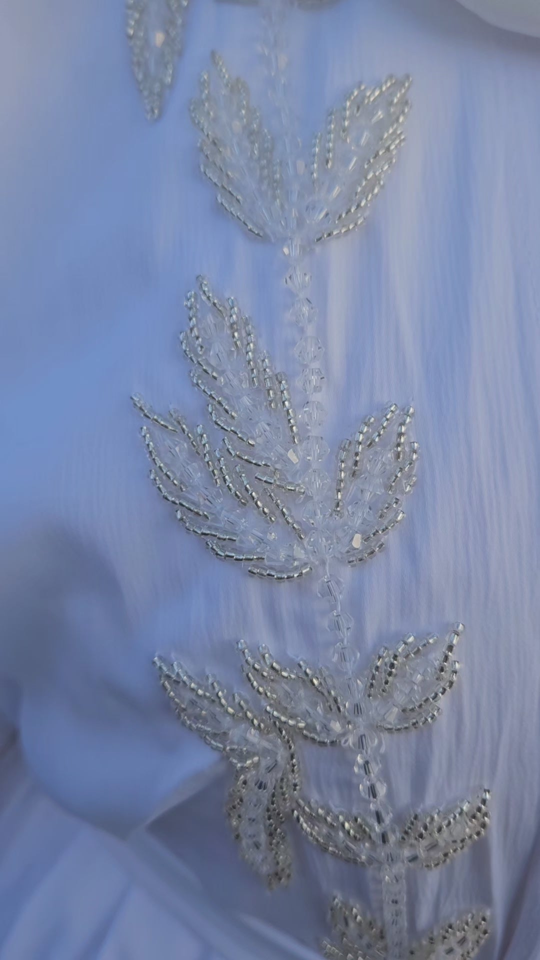 Hand-Embellished White 4pc Leaf Design Abaya