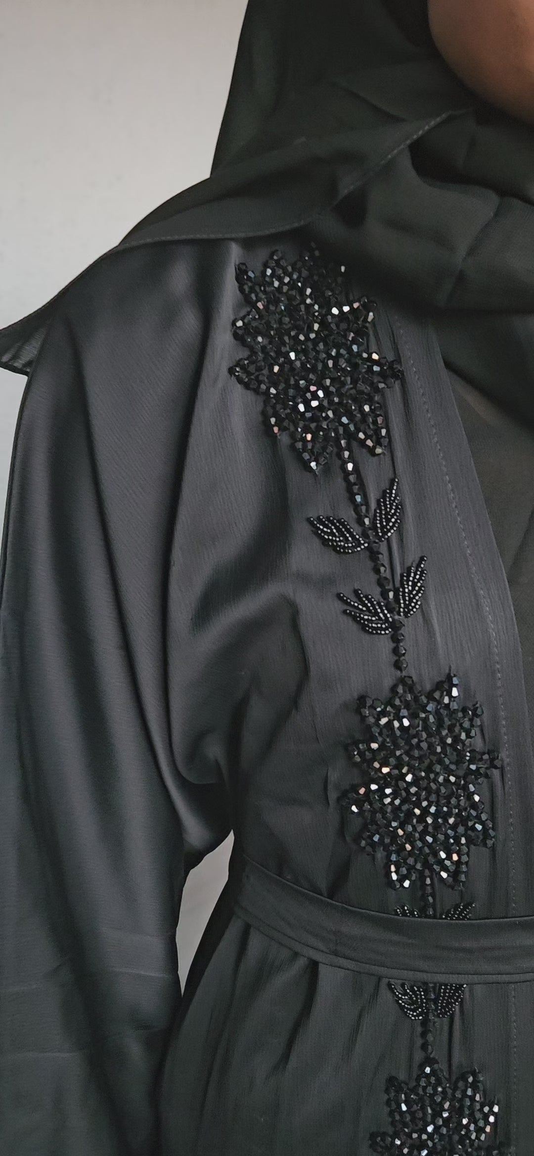 Floral Stonework 4PC Black Abaya