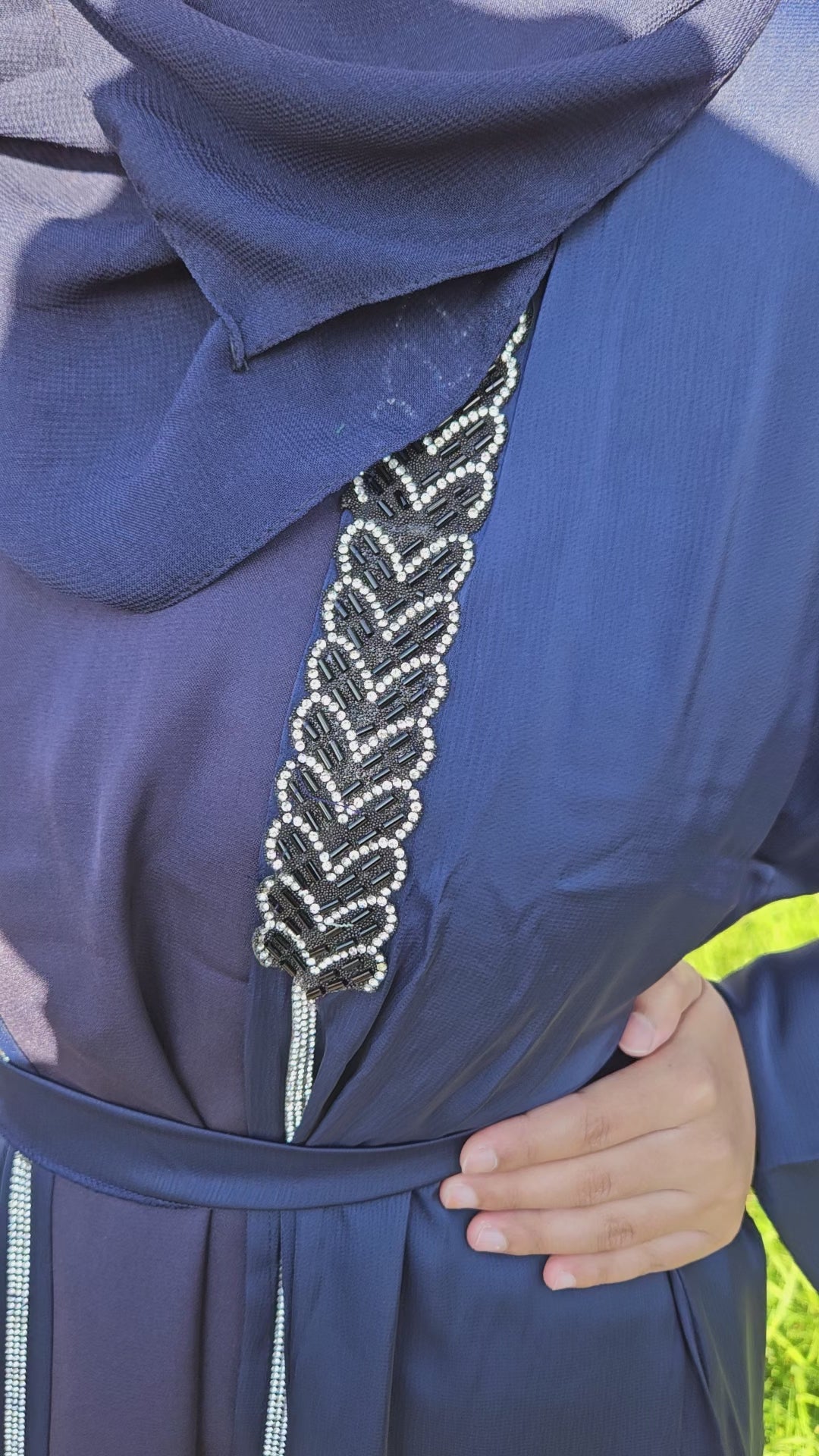 Navy Blue 4pc Satin Open Abaya