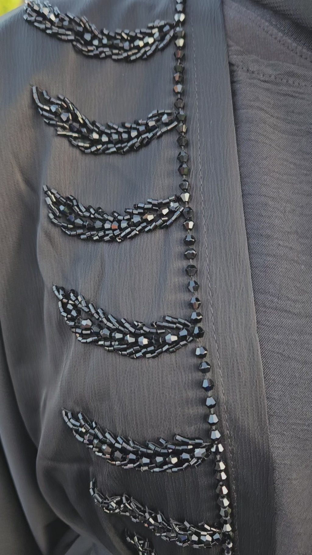 Hand-Embellished Black 4pc Leaf Design Abaya