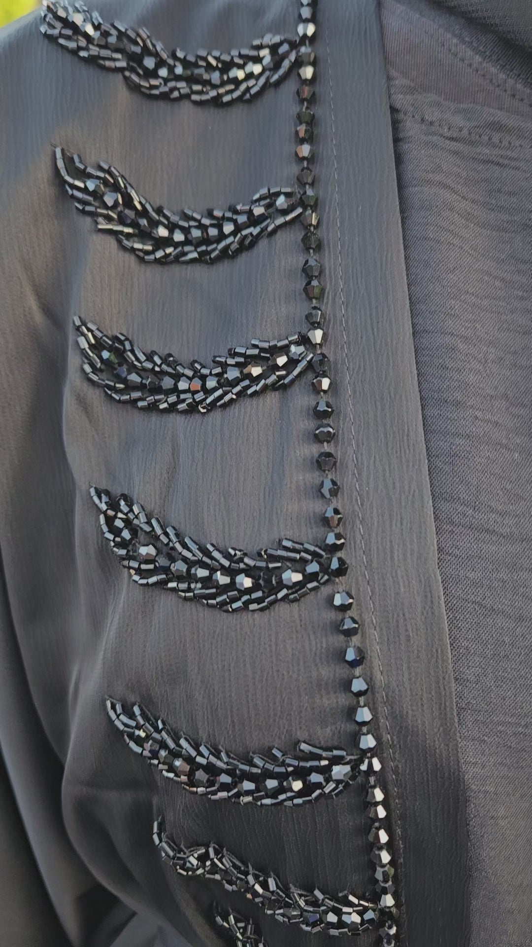 Hand-Embellished Black 4pc Leaf Design Abaya