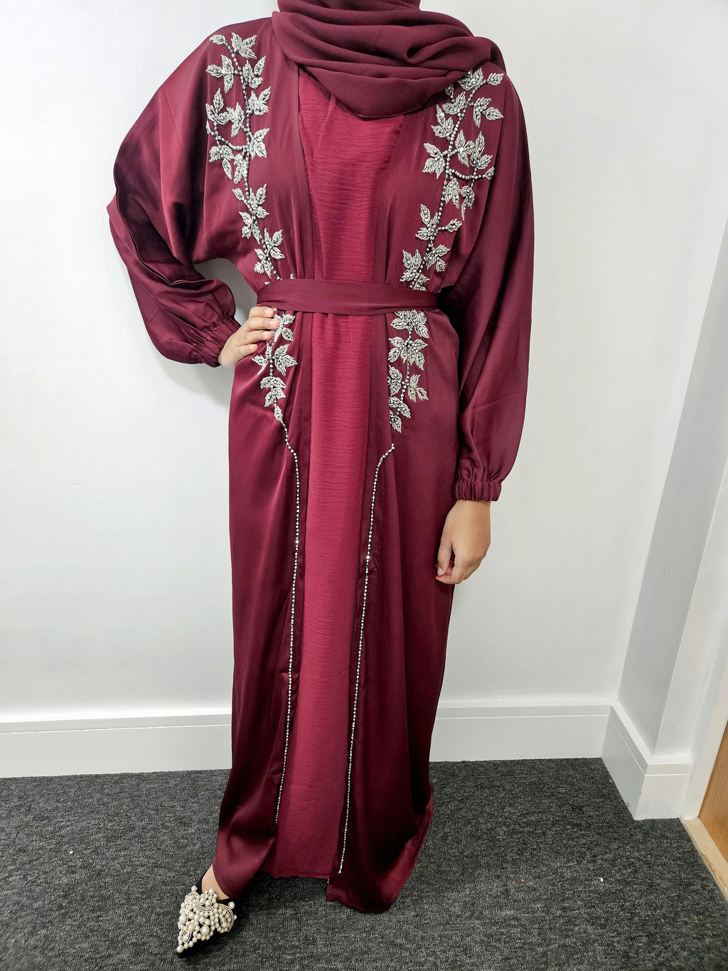 Maroon Embellished Abaya