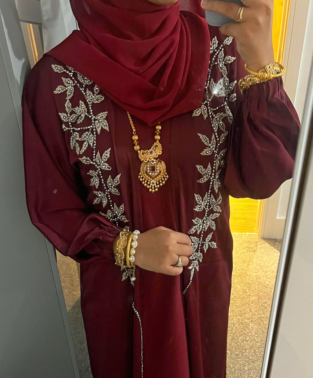 Maroon Embellished Abaya